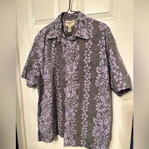 Mens Cooke Street L hawaiian short sleeve shirt cotton Gray Grid Lilac Floral